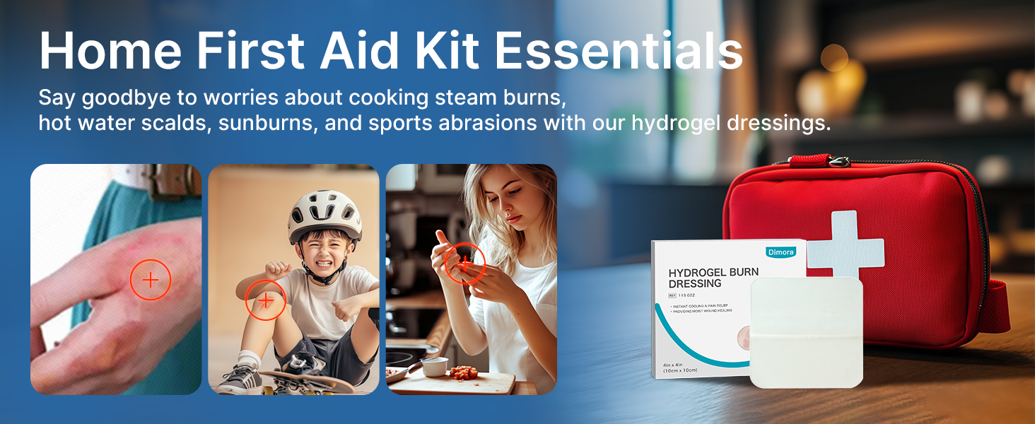 Dimora Hydrogel Burn and Wound Dressing 4" x 4" - Hydrogel Nipple Pads Instant Cooling Relief for Minor Burns & Wounds, Soothing Moist Burn Pads for 1st-2nd Degree Burns, Cuts, Abrasions, (10 Count)