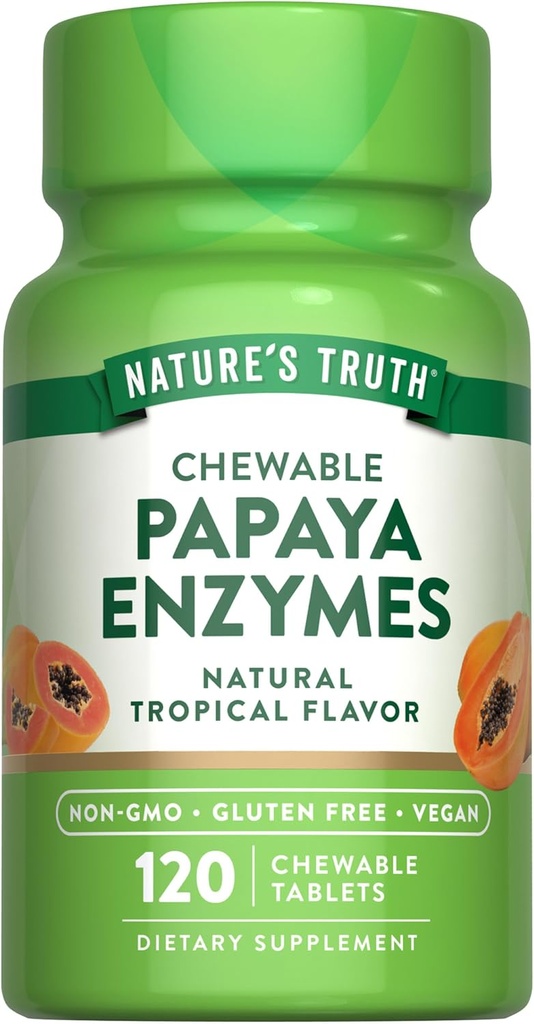 Nature's Truth Papaya Enzyme Chewable Tablets | 120 Count | Vegan, Non-GMO & Gluten Free Supplement for Digestion | Natural Tropical Flavor