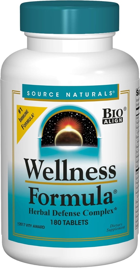 Fonte Naturals Wellness Fórmula Bio-Alinhado, Echinacea Free Vitaminas e defesa de ervas - Imune System Supplement & Immunity Booster - 180 Contagem