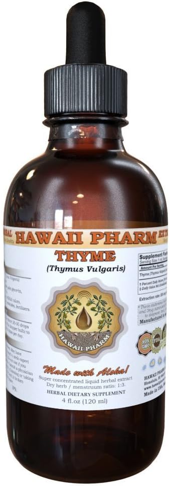 Tomilho Extrato Líquido, Tomilho Orgânico (Thymus Vulgaris) Tintura, Suplemento de ervas, Hawaii Pharm, Made in USA, 4 fl.oz