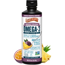 Barlean's Omega 3 Fish Oil Liquid Supplement for Men and Women, Passion Abacaxi, 1500mg EPA and DHA Fatty Acid, 16 onças