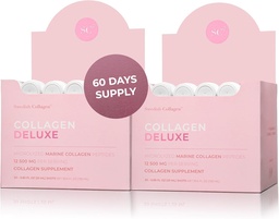 Colágeno Deluxe 30 tiros x 2 I 8 Semana Pacote I 12500 mg Colágeno Marinho (Tipo I & III) I Ácido Hialurônico, Biotina, Vitamina C I Livre de Açúcar - 8 Semana de Fornecimento