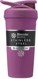 BlenderBottle Strada Shaker Cup frasco de água de aço inoxidável isolado com fio Whisk, 24-ounce, ameixa