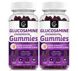 GORNVB Glucosamina Condroitin Gummies com HSH & Elderberry Força extra - Suporte de flexibilidade, Suplemento de suporte imunológico antioxidante para adultos, homens e mulheres - 60 Condroitin Gummies (2 Pack)