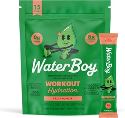 Waterboy exercitar a hidratação do açúcar livre de 2,960mg do açúcar eletrolyte pó embaladas de L-Glutamina + Vitaminas, sem açúcar, tudo natural, sem glúten, 15 bebidas Stick Mixes (Fruit Punch)