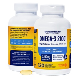 Oceanblue Professional 2100mg □ Triple Strength Omega 3 Fish Oil Supplement □ Burpless □ Alta potência EPA DHA - Wild Caught - 120 contagem (Pacote de 2) Natural sabor laranja