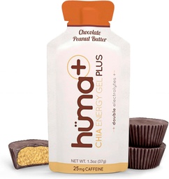 Huma Plus (Eletrólitos duplos) - Chia Energy Gel, Chocolate Manteiga de amendoim, 24 Gels - Estômago amigável, Geles de energia de alimentos reais