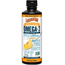 Barlean's Omega 3 suplemento líquido de óleo de peixe com vitamina D para homens e mulheres, 1080mg de EPA e ácido gordo DHA, promove saúde do cérebro e coração - Não-GMO, Mango Peach, 16 onças