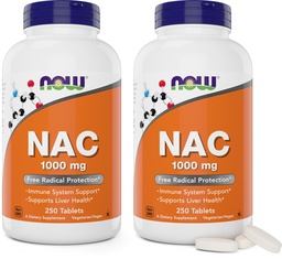 Now Foods NAC 1.000 mg, 250 Comprimidos (Pack de 2), N-Acetil-Cysteine Supplement, 1000mg (1 grama) por Comprimido - Vegetariano, Não-GMO
