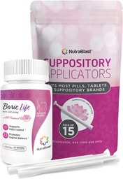 NutraBlast Ácido Bórico Supositórios Vaginais 600mg Pacote com Aplicador, 30 Supositórios e 15 Aplicadores - Cuidado feminino - Made in USA