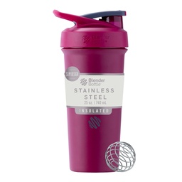 BlenderBottle Sport Sleek garrafa shaker de aço inoxidável isolado com fio Whisk, 25-ounce, framboesa – Shakes proteína e hidratação para atletas e fitness entusiastas, fácil mistura, Slim fácil de segurar, mantém bebidas frias, Lockable Lid