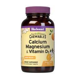 Bluebonnet Nutrição Magnésio de cálcio Plus Vitamina D3 Terrestre, Saúde óssea e relaxamento muscular, Sem soja, Sem glúten, Kosher, Sem leite, 90 comprimidos sabor de baunilha laranja mastigáveis