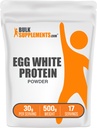 BulkSupplements.com Ovo Proteína Branca Pó - Ovo Pó Branco, Proteína Livre de Lactose - Sem sabor & Leite Livre, 30g por serviço, 500g (1.1 lbs) (Pacote de 1)