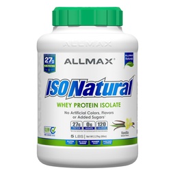 ALLMAX Nutrição ISONATURAL Whey Protein Isolate, Vanilla - 5 lb - 27 Grams of Protein Per Scoop - Zero Fat & Sugar - 99% Lactose Livre - com Prebióticos - Sem sabores artificiais - 73 Servings