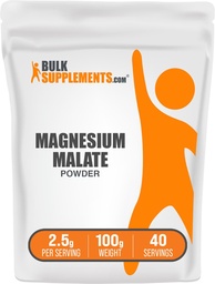 BulkSuplementos.com Magnésio Malato Pó - Suplementos de Magnésio, alta biodisponibilidade - Sem sabor e sem glúten, 2,5g por serviço, 100g (3,5 oz) (Pack of 1)