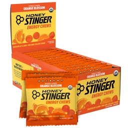 Honey Stinger Organic Orange Blossom Energy Chew, Gluten Free & Caffeine Free, para exercício, execução e desempenho, Nutrição Desportiva para Casa e Ginásio, Pré e Mid Workout, 12 Pack, 21,6 Ounce