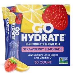 GoHydrate Eletrólitos de sódio baixo Empacotes de Pó Açúcar Grátis - Hidratação instantânea Mistura de bebida diária - Zero açúcar sabor de água Embalagens individuais com vitamina D - (Limonada de framboesa, 30 Embalagens)