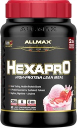 ALLMAX HEXAPRO, Morango - 2 lb - 25 gramas de proteína por serviço - 8 horas de liberação mantida - zero açúcar - 21 Servings