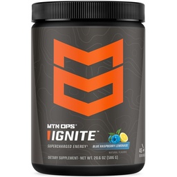 MTN OPS Ignite Energy Drink Powder, Gluten Free Nootropic Supplement Drink Mix, L Arginina, L Citrulina, Cafeína & Nootropic Sugar Free Drink Mix, 45 Servings, Limonada de framboesa Azul