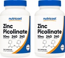 Picolinato de zinco de nutricosto 50mg, 240 Cápsulas Vegetarianas (2 Garrafas) - Glúten Livre e Não-GMO