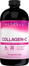 NeoCell Colágeno Peptídeos + Vitamina C Líquido, 4g Colágeno por Serviço, Glúten Livre, Tipos 1 e 3, Promove Pele Saudável, Cabelo, Unhas e Apoio Conjunto, Romã, 16 Oz