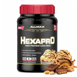 ALLMAX HEXAPRO, Chocolate Manteiga de amendoim - 2 lb - 25 gramas de proteína por serviço - 8 horas de liberação mantida - zero açúcar - 21 Servings