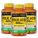 Mason Ácido Fólico Natural 400 mcg, Suplemento diário para a saúde, humor e pré-natal, para mulheres em idade fértil, 100 comprimidos (Pack of 3)