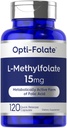 Carlyle L Metilfolato 15mg . 120 Cápsulas . Tamanho do Valor . . Potência máxima . . Otimizado e ativado . . Não-GMO, Suplemento sem glúten . . Folato de metilo , 5-MTHF .