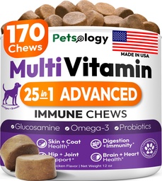 Dog Multivitamin Chewable - Vitaminas e suplementos de cão com Glucosamina - 170 Chews - Hip & Joint, Pet Immune Support, Pele & Revestimento, Gut & Heart Health - Senior & Puppy Multivitamin Pet Supplement