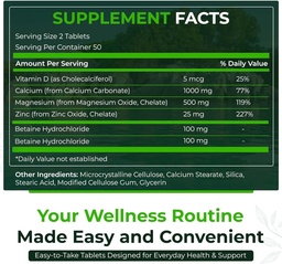Natural Nutra 500 contagem, cálcio Magnésio Zinco Suplemento com vitamina D3 para a força óssea, ajuda a melhorar a digestão, saúde sem glúten e açúcar, Complexo Mineral Essencial