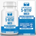 L-Metilfolato 7,5 MG, Folato de metilo altamente bioativo otimizado e, Suplemento 5-MTHF para o humor e suporte imunológico, Suplemento de dieta natural para energia, não-GMO e sem glúten, 90 cápsulas