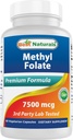 Melhor Naturals Folato de metilo 7500 mcg (7.5mg) (Mais Bio-Disponível) Veggie Cápsula - Suporta Função de Crescimento de Formação Celular, Cérebro, Memória, Saúde Cardiovascular, 60 Contagem