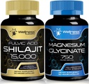 Cápsulas de Glicenato de Magnésio - 750mg - Suplemento de Magnésio Suplemento de Alta Absorção Shilajit Pure Himalayan Cápsulas Orgânicas com Ácido Fulvico Naturalmente Occuring