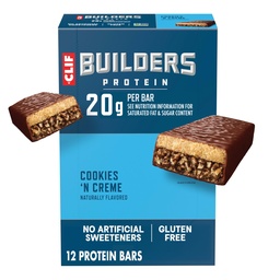 CLIF Builders Protein Bars - Cookies 'n Cream Flavor - 20g Proteína Baseada em Planta - Gluten Free - Non-GMO - Low Glicemia - No Artificial Sweeteners - 2.4 oz. (12 Pack)