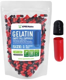 XPRS Nutra Tamanho 1 Cápsulas Vazias - 500 Cápsulas de Gelatina Vazia Colorida Contagem - Pill DIY Suplemento Cápsula Preenchimento - Pílulas de Gel de Cor Filável para Suplementos Do-It-Yourself (Preto / Vermelho)