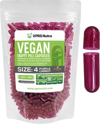 XPRS Nutra Tamanho 4 Cápsulas Vazias - 100 Contar Pequenas Cápsulas Veganas Vazias - Pílulas Vegetarianas - Enchimento de Cápsulas Vegetais DIY - Capas Veggie para Suplementos (Purple Cenoura)