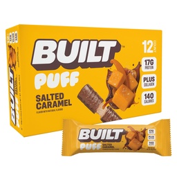Barra construída, Puff Protein Bars, Puff Caramel Salgado, 17g Snacks Protein, On-The-Go Bars, Apenas 140 calorias, 6g Açúcar, Colágeno, Glúten Livre, 12 Contagem