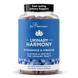 Urinary Harmony D-Mannose Supplement – Urinary Tract Health for Women – Cleanses and Flushes the Urinary System – Potent fórmula de força clínica com DMannose e Hibiscus – 180 cápsulas de ação rápida