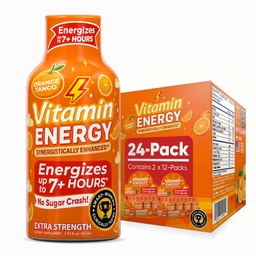 Vitamina Energia Imune+ Força extra Energia Shot Laranja Burst 24 Pack, 260mg Cafeína Natural, B-Vitaminas, Citicolina, Chá Verde, Imunidade e Foco Suporte, Açúcar Zero, Sem glúten 1,93 fl oz