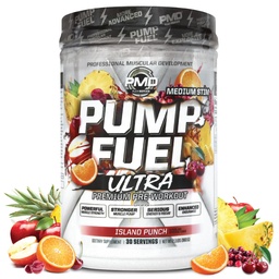 PMD Sports Pump Fuel Ultra Médio Stim - Bomba de pó e músculo pré-treino Premium, maior foco, resistência e recuperação, Creatina Premium, Arginina e Beta Alanine - Island Punch (30 Servings)