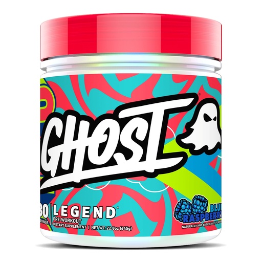 GHOST Lenda pré-treino em pó, framboesa azul - 30 Servings - Pré-treino para homens e mulheres com cholina, L-citrulina, e beta Alanine para energia e foco