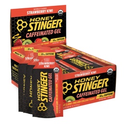 Honey Stinger Strawberry Kiwi Energy Gel, Cafeinado e Glúten Grátis com Mel Orgânico, para Exercício, Corrida e Desempenho, Nutrição Desportiva para Casa e Ginásio, Pré e Mid Workout, 24 Pack