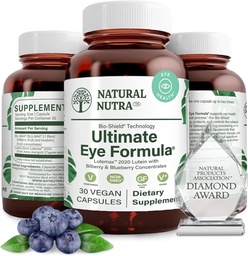 Natural Nutra Ultimate Eye Health Supplement - Bilberry & Blueberry Extract Mistura para suporte de visão dia e noite, promove percepção de cor e claridade olho - Não-GMO, Vegan - 30 Cápsulas (Pacote de 2)