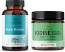HERBAMAMA Stone Breaker and Iodine Kit - Pacote de 1200 mg Stone Breaker Cápsulas & Potássio Iodine Gummies - Vegan, Não-GMO, Gelatina-Free - 2 Pack