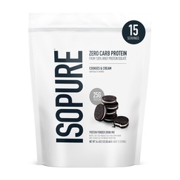Isopure Zero Carb 100% Puro Whey Isolate Protein Powder, Lactose Free, Gluten Free, Com vitaminas, biscoitos e creme, 25g Protein Per Serving, 1 Lb, 15 Servings (Packaging May Vary)
