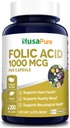 NusaPure Ácido Fólico 1000mcg 200 Tampas Vegetais (Não-GMO, Vegetariana, Sem Glúten)
