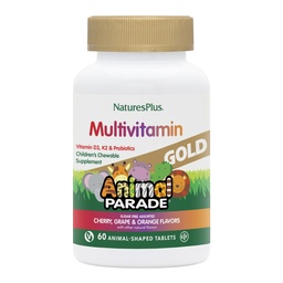 Naturezas Plus Animal Desfile Fonte de vida Ouro Multivitamina mastigável infantil - Cereja variada, laranja & sabores de uva - 60 Comprimidos mastigáveis - Vegetariano, sem glúten - 30 Servimentos
