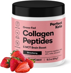 Perfeito Keto Collagen Peptides Protein Powder com óleo MCT, Colágeno hidrolisado, Tipo I & III Suplemento, Gluten Free Grass Feed, Low Carb, Keto Cafe Creamer, Colágeno para Mulheres e Homens, Morangueiro