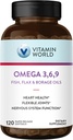 Vitamina Mundial Triplo Omega 3-6-9 3000mg com peixes, linho, Borage & Evening Primrose Oils, Ómega-3 ácidos gordos com EPA & DHA, Suporta coração, Cérebro & Saúde Imune, Gluten Free, 120 Softgels
