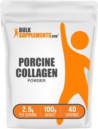 BulkSupplements.com Pó de Colágeno Porcino - Suplemento de Colágeno Hidrolisado, para Cabelo, Pele, & Unhas - Sem sabor & Glúten, 2,5g por Serviço, 100g (3,5 onças) (Pacote de 1)